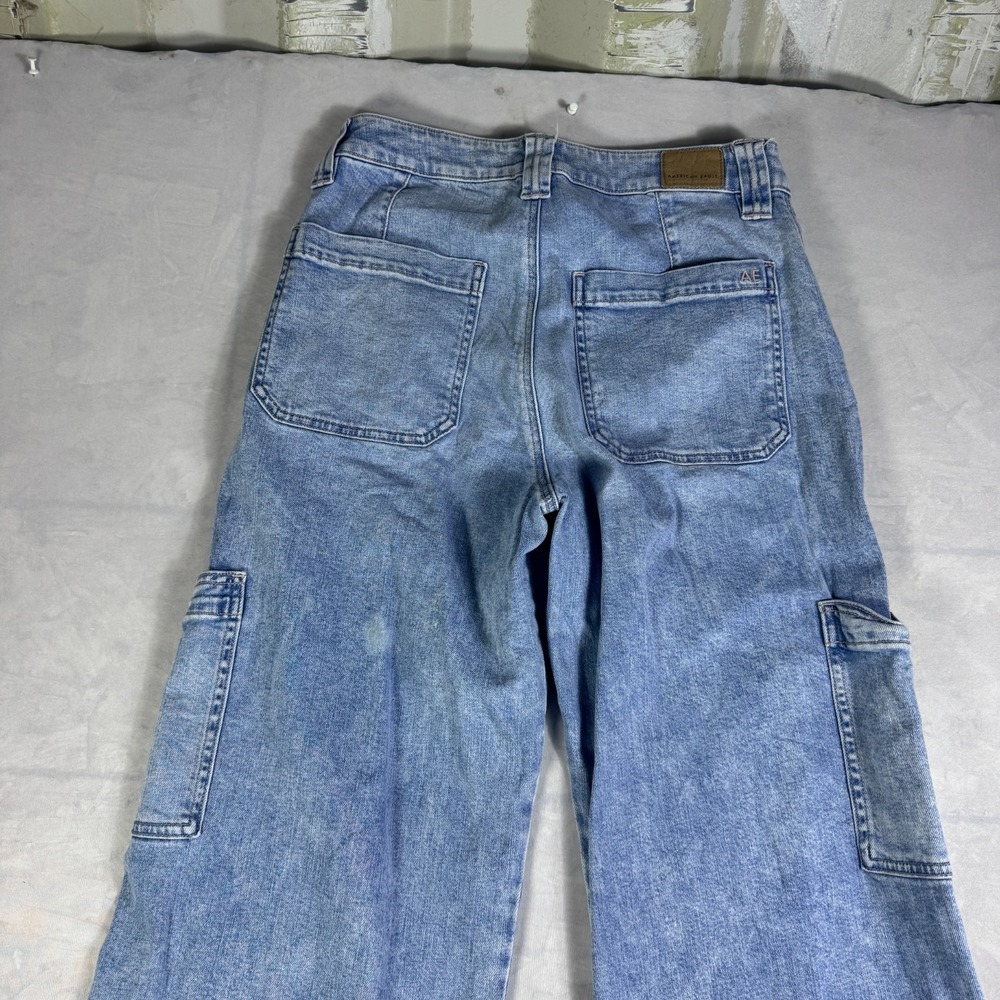 American Eagle Womens Baggy Wide-Leg Cargo Jeans Blue‎ Denim Stretch 8 Regular - Picture 4 of 16